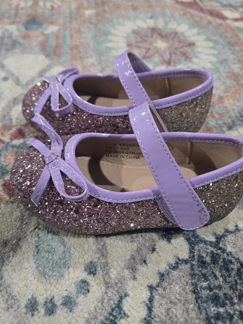 Princess Purple Glitter Bow Mary Jane Ballerina Dress Shoes 5M